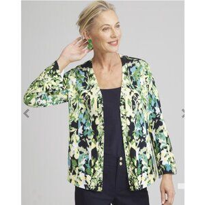 Chicos Sweater Womens Size 3 Blue Yellow Cardigan Open Abstract Artsy XL 2024